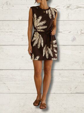 RW&CO Brown Leaf Print Dress – NWT – XS